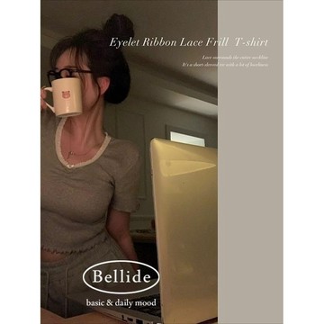 Codibook｜韓國 BEIDELLI 蕾絲木耳邊短袖T恤［預購］短袖上衣 女裝