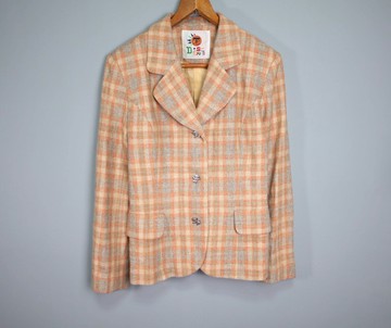 FOAK古著 春意嫩橘格紋羊毛西裝外套