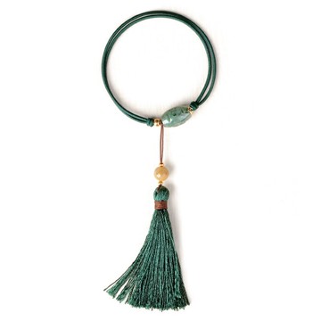 翡翠手鍊彈性髮圈-竹林可拆卸流蘇路路通女飾品73yl43【米蘭精品】