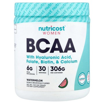 Nutricost, 女性，含透明質酸、葉酸、生物維生素、鈣的支鏈胺基酸，西瓜味，10.2 盎司（288 克）