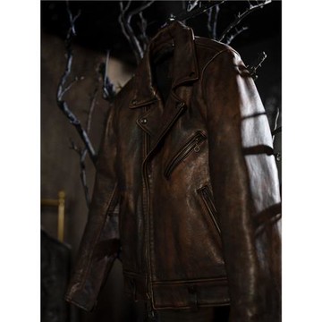 莫臣水洗做舊茶芯馬皮西裝領拉鏈款男士短款真皮夾克皮衣18-48A