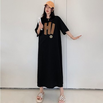 [巴黎精品] 長洋裝寬鬆連身裙-字母貼布直筒舒適女裙子a1eq81