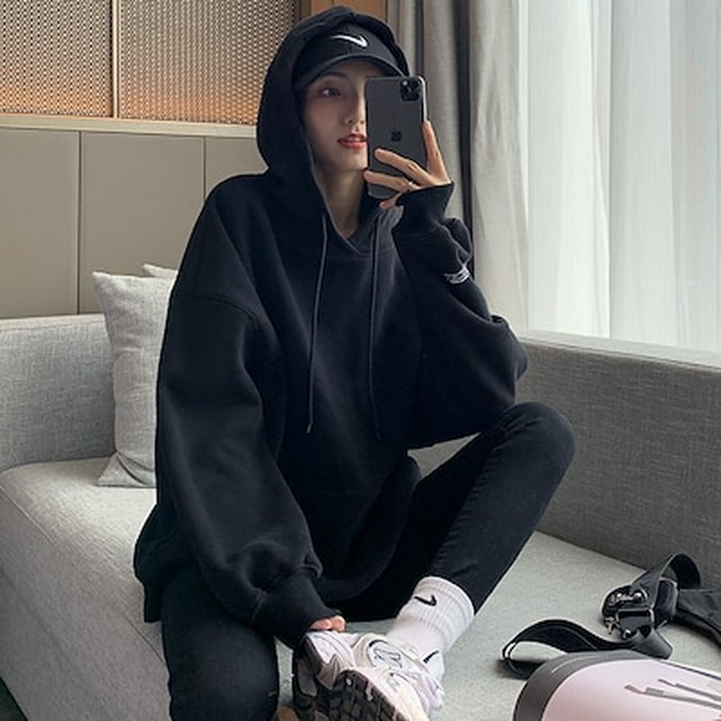 怠惰なヘッジパーカー 韓国 オーバーサイズ レディース パーカー 黒 グレー 無地 裏起毛 通販 Lineポイント最大1 0 Get Lineショッピング