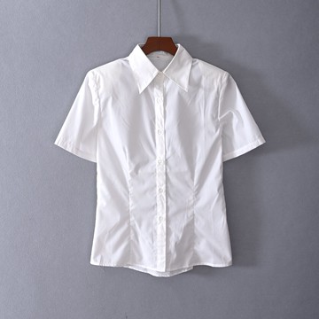 女裝修身百搭短袖翻領純色單排扣襯衫氣質顯瘦時尚