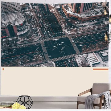 理享家 臥室客廳背景牆裝飾掛毯  城市 多色  200 x 150cm