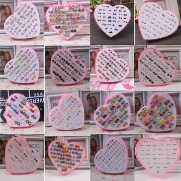 氣質日韓個性防塑料點鉆花百搭膠耳釘耳環耳棒耳飾品女一盒裝