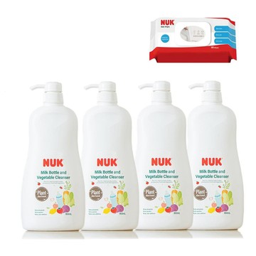 NUK 植萃奶瓶蔬果清潔液瓶裝950mlx4贈濕紙巾80抽