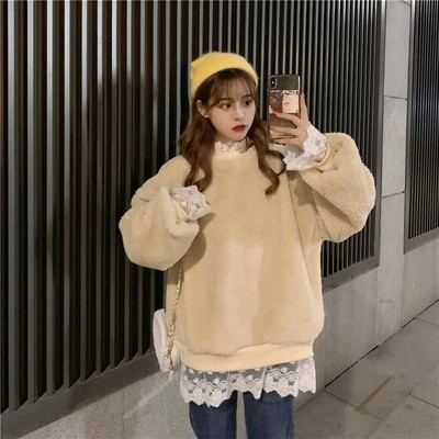 ふわふわ パーカー レディース 長袖 トップス レース付き プルオーバー 裏起毛パーカー ゆったり 体型カバー カジュアル 秋冬 暖かい あったか 可愛い