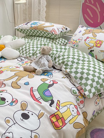 兒童四件套100純棉全棉被套卡通可愛床品宿舍床上三件套床單床笠4