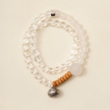 清福巴西天然白水晶手鏈 未時原創s925純銀瑪瑙串珠多圈能量轉運