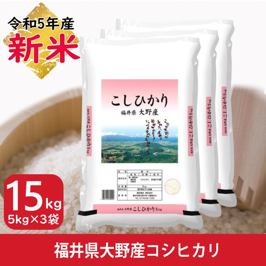 新米 米 15kg 5kg×3袋 コシヒカリ 福井県大野産 白米 令和5年産 送料無料