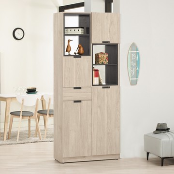 Boden-奧拉2.7尺四門單抽高鞋櫃/開放式玄關收納櫃/隔間置物櫃/展示櫃-81x38x196cm