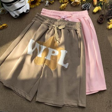 美式籃球短褲男設計感刺繡褲子休閑寬松五分褲夏季男褲直筒運動褲