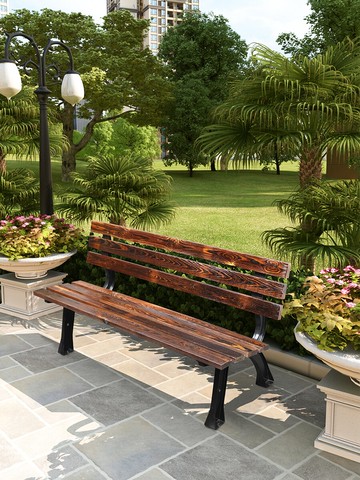 防腐木公園椅戶外長椅庭院休閑椅子露天靠背長條室外鐵藝休息座椅