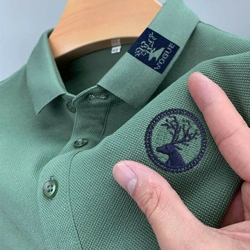 時尚刺繡POLO衫男|大尺碼100公斤男裝上衣|夏季新款上衣|時尚翻領POLO衫|中青年短袖上衣|寬鬆打底衫|純色短袖衫