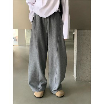 one seven加絨彎刀運動褲女2025春秋寬松休閑百搭闊腿拖地衛褲潮