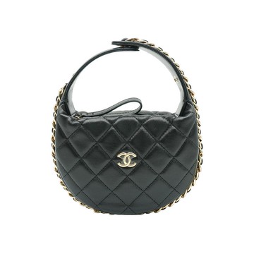 Chanel 菱格羊皮淡金釦手提彎月包(AP3095-黑)