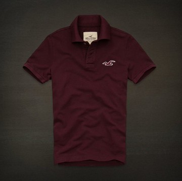 美國百分百【全新真品】Hollister Co Pacific Polo 男衣 素面 海鷗 網眼 短polo衫 深酒紅 S M號 Hco