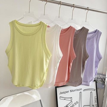 天絲雪花棉運動休閑背心圓領無袖薄款跳操無袖瑜伽服健身上衣女