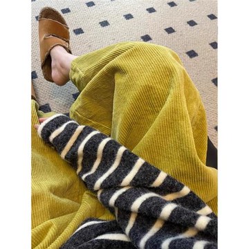 美式高街范復古百搭芥末黃燈芯絨褲子秋冬款百搭顯瘦直筒休閑褲女