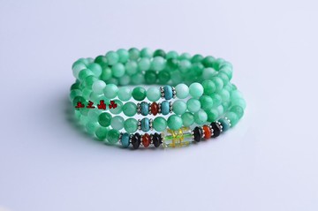 天然綠白玉玉髓 六字真言多圈多層手串項鏈