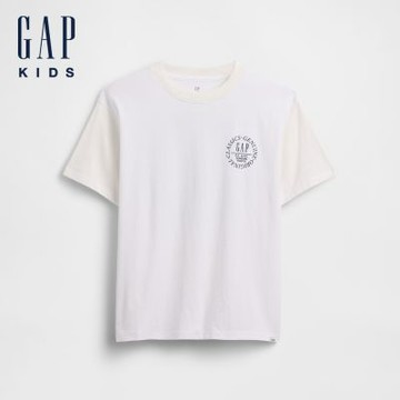 【GAP】兒童寬鬆版圖案 Logo T恤-新款米白(901540)