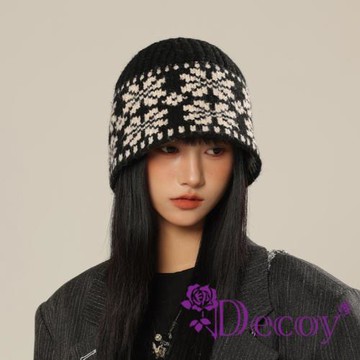 【Decoy】雪花格紋 秋冬時尚保暖針織漁夫帽/顏色可選