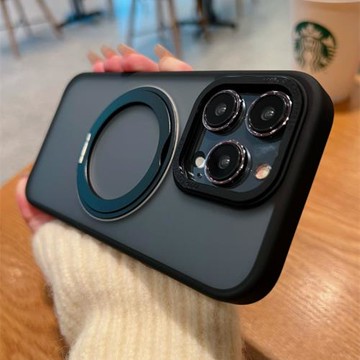 圓環支點適用蘋果15promax手機殼磁吸iphone16磨砂高級感14pro新款保護套13帶旋轉支架15plus硅膠防摔magsafe