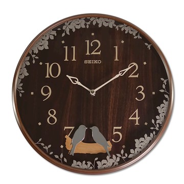 SEIKO 精工 / 33cm 幸福喜鵲 自然風格 居家擺飾 搖擺掛鐘 - 深木紋色 ＃QXC237B/SK048