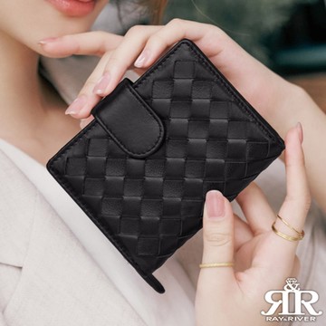 2R 細呢鬆軟羊皮 Voyage 寬編織皮帶釦中夾 經典黑