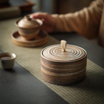 粗陶茶葉罐陶瓷罐家用陶土罐日式茶罐茶葉儲存罐復古防潮密封罐子