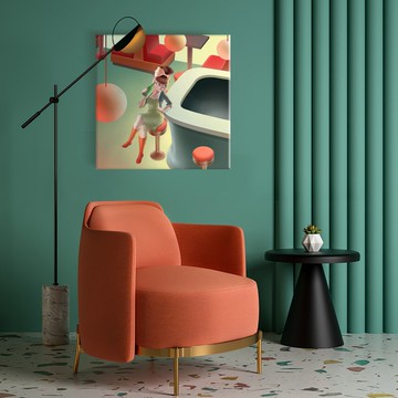 貓小姐的復古餐館夢 - 藝術插畫複製畫 (超現實日系流行藝術)