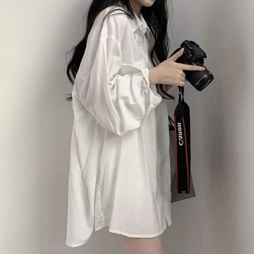 2022夏裝新款大碼胖mm防曬襯衫女寬松BF風中長款上衣心機長袖襯衣