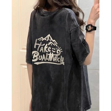 【FOH】水洗做舊 美式復古 短袖上衣 ins風  oversize t恤 美式復古上衣 水洗上衣  短袖 T恤