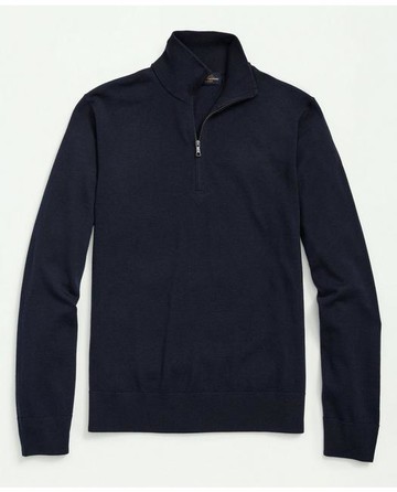 Brooks Brothers Men's Fine Merino Wool Half-Zip Sweater | Navy | Size Medium