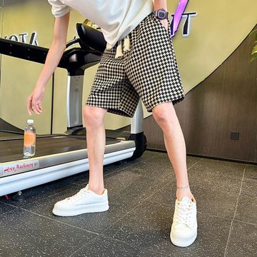 千鳥格短褲男款夏季潮牌松緊腰外穿痞帥大褲衩運動百搭寬松五分褲