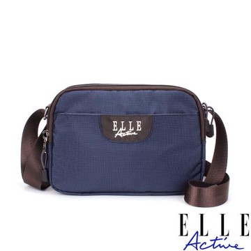 【ELLE Active】格紋系列-橫式側背包/斜背包-藍色
