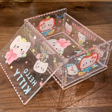 Kitty收納盒🎀 凱蒂貓收納盒可愛亞克力翻蓋桌面置物盒防塵擺件可拆卸 kitty置物盒 桌面收納 收納盒透明 飾品收納