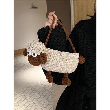 手工鉤針成品小羊手機包毛線編織零錢包斜挎包女士可愛卡通手機袋