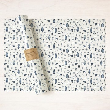 6張一組。A3包裝紙 深藍色鳥兒與花、葉與星 WP-A3293