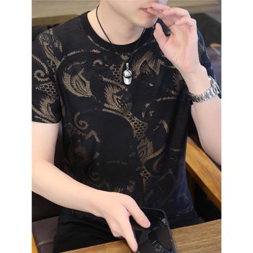 玉蠶絲短袖t恤男當季新品男裝冰絲半袖男款體恤衫潮牌休閑上衣服