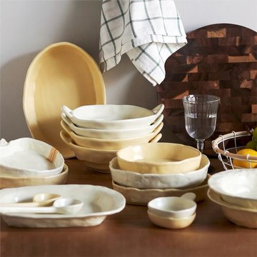 韓國ins奶油啞光手捏紋陶瓷餐具 網紅拍照菜盤子意面沙拉飯碗蘸碟