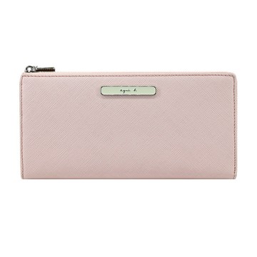 [平輸版]agnes b. 長鐵牌雙色防刮翻蓋長夾-櫻花粉-白/真品平輸