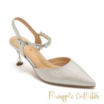 Pineapple Outfitter-IJLAL 珍珠閃爍尖頭高跟涼鞋-銀色