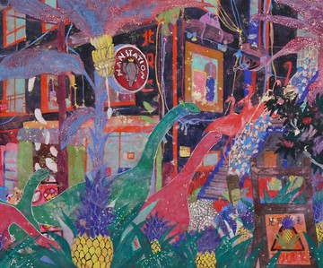 【日本畫】火烈鳥小鎮裡長出了菠蘿