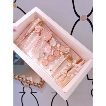 日本珍珠兒童發夾女童復古鴨嘴夾水鉆網紅側邊夾發卡套裝發飾頭飾