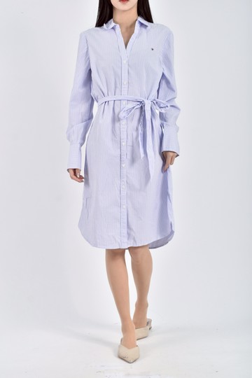 (M) tommy hilfiger質感棉質純棉條紋長袖藍色洋裝