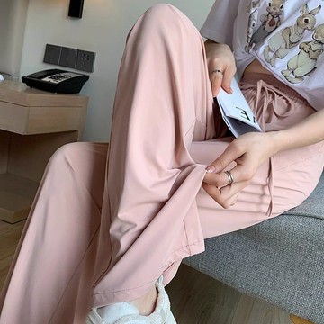台灣出貨 大碼胖mm冰絲長褲女 寬鬆遮肉闊腿褲女 夏天長褲 薄款透氣直筒褲 高腰垂感休閒褲 女生長褲 拖地褲 冰絲涼感褲