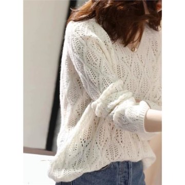 品牌高端女裝2025年新款秋季時尚氣質寬松鏤空絞花針織衫v領毛衣