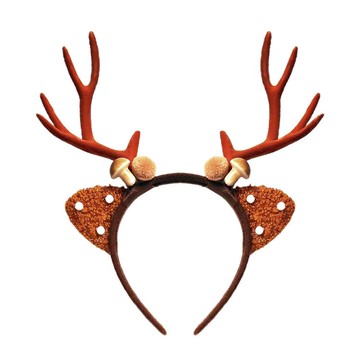 摩達客耶誕派對-立體白點咖啡色大鹿角聖誕髮箍